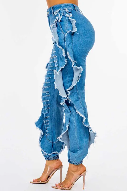 Women's Ruffled Destroyed Jeans