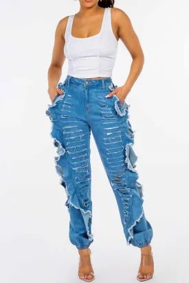 Women's Ruffled Destroyed Jeans
