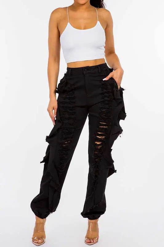 Women's Ruffled Destroyed Jeans