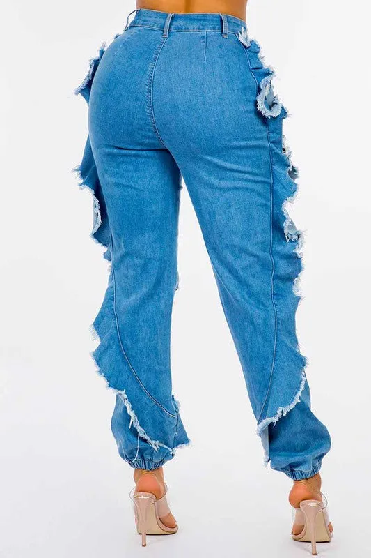 Women's Ruffled Destroyed Jeans
