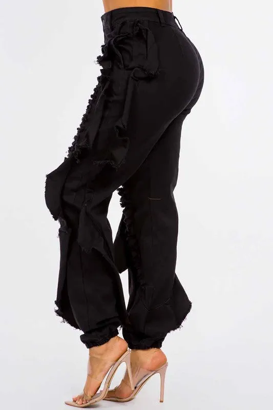 Women's Ruffled Destroyed Jeans