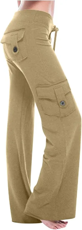 Womens Wide Leg Yoga Pants Cargo Trouser Fashion Pants Plus Size Flare Leggings Bootcut Yoga Pants with Pockets